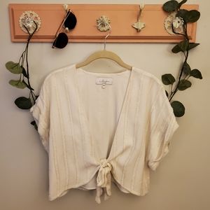 L'Academie | Cropped Tie Front Wrap Top Blouse Jasmine Ivory Gold Size L